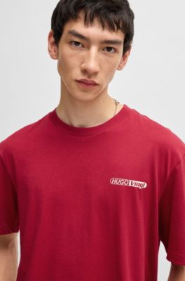 Cotton-jersey T-shirt with graphic prints, Dark Red