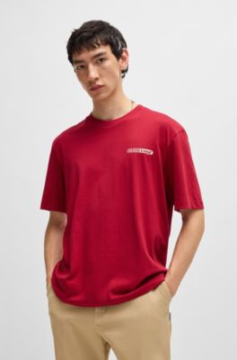 Cotton-jersey T-shirt with graphic prints, Dark Red