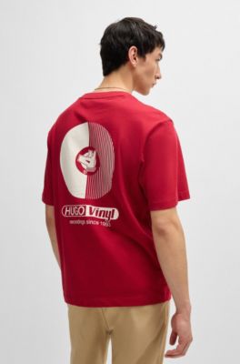 Cotton-jersey T-shirt with graphic prints, Dark Red