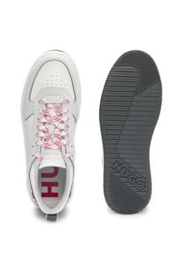 Mixed-material trainers with two sets of laces, Light Grey