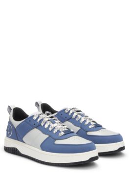 HUGO - Mixed-material trainers with two sets of laces - Light Blue