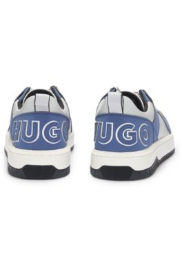 Mixed-material trainers with two sets of laces, Light Blue
