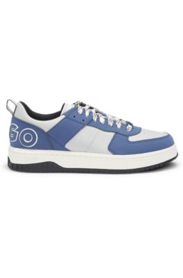 Mixed-material trainers with two sets of laces, Light Blue