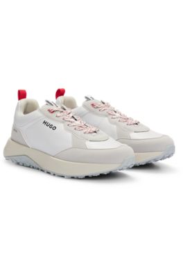 Hugo Boss Mixed-material Trainers With Nappa Leather In Light Grey