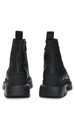 Grained leather lace-up boots with chunky sole, Black