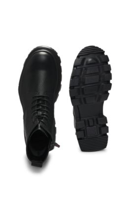 Grained leather lace-up boots with chunky sole, Black