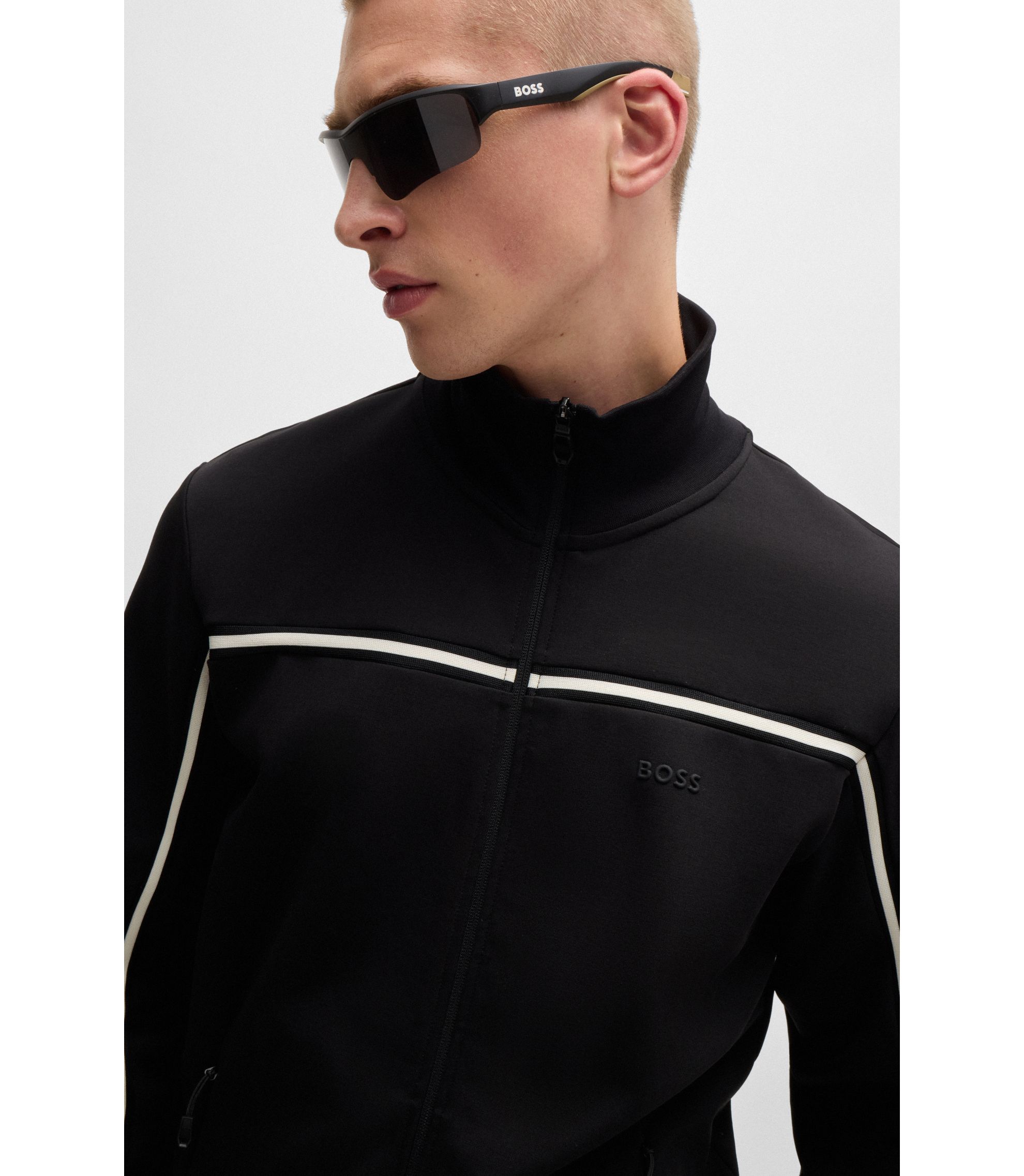 HUGO BOSS ダブルジップ ドライバーズニット ボンバージャケット 黒 メンズボンバージャケット | HUGO BOSS