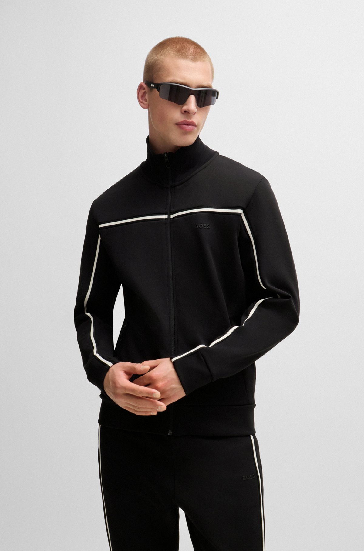 BOSS - Zip-up sweatshirt with tape inserts - Black BOSS - Zip-up sweatshirt with tape inserts - Black