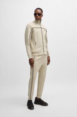 BOSS - Zip-up sweatshirt with tape inserts - Light Beige