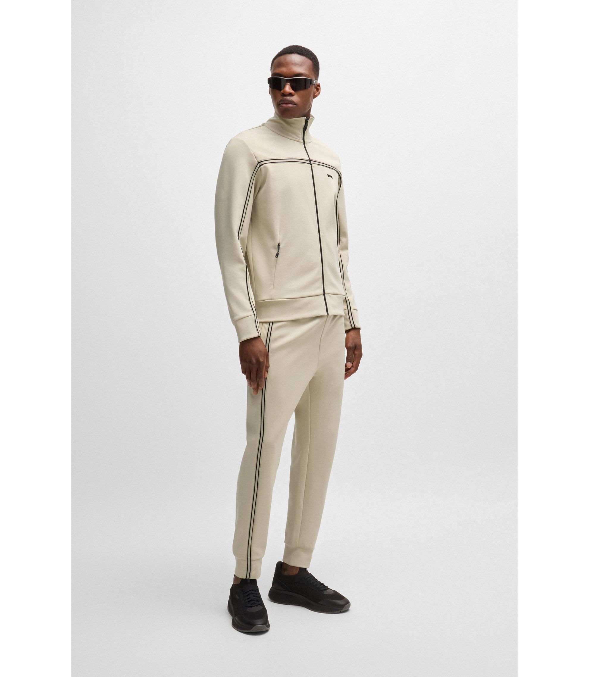 BOSS - Zip-up sweatshirt with tape inserts - Light Beige