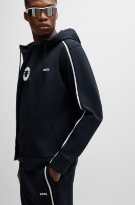 Zip-up hoodie with tape inserts, Dark Blue
