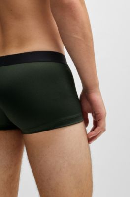 Shiny-piqu&eacute; regular-rise trunks with logo waistband, Light Green