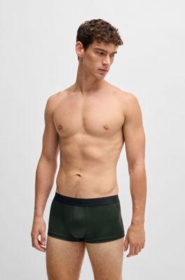 Shiny-piqu&eacute; regular-rise trunks with logo waistband, Light Green
