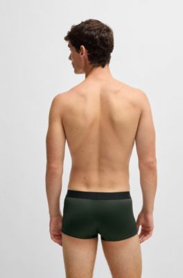 Shiny-piqu&eacute; regular-rise trunks with logo waistband, Light Green
