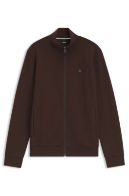 Sudadera con cremallera y insignia con monograma Double B, Marr&oacute;n oscuro