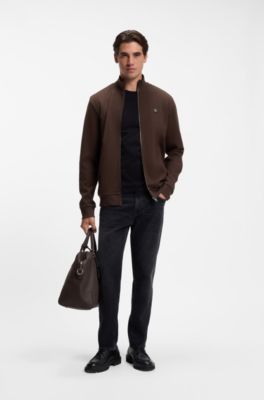 Sudadera con cremallera y insignia con monograma Double B, Marr&oacute;n oscuro