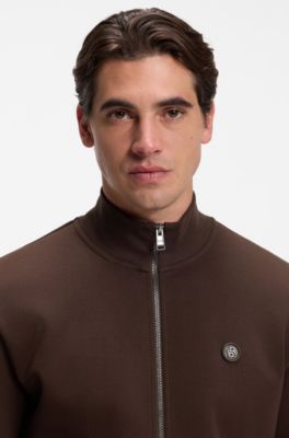 Sudadera con cremallera y insignia con monograma Double B, Marr&oacute;n oscuro
