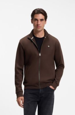 Sudadera con cremallera y insignia con monograma Double B, Marr&oacute;n oscuro