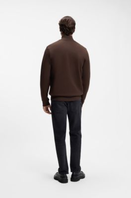 Sudadera con cremallera y insignia con monograma Double B, Marr&oacute;n oscuro