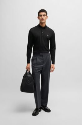 Mercerised-cotton polo shirt with Double B monogram, Black