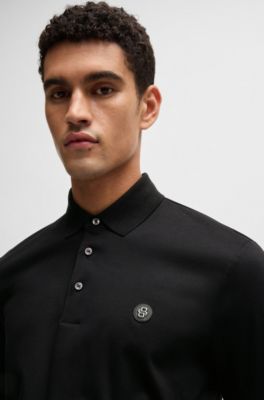 Mercerised-cotton polo shirt with Double B monogram, Black