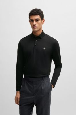 Mercerised-cotton polo shirt with Double B monogram, Black