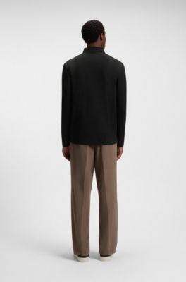 Polo de algod&oacute;n de manga larga con monograma Double B, Negro