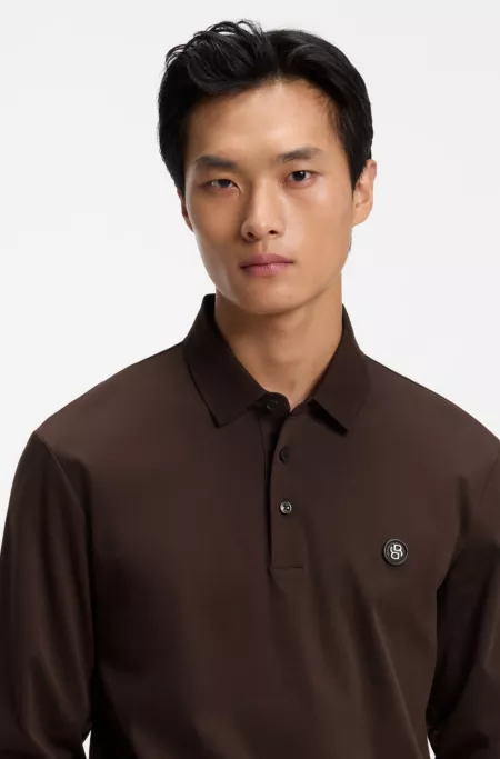 Long-sleeve cotton polo shirt with Double B monogram