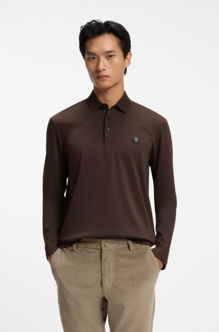 Long-sleeve cotton polo shirt with Double B monogram