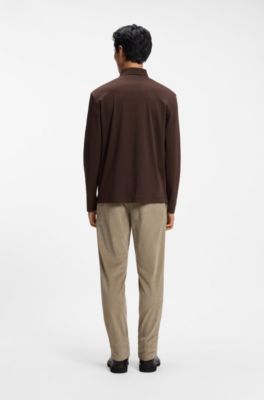 Polo en coton &agrave; manches longues avec monogramme Double B, Marron fonc&eacute;