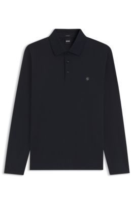 Long-sleeve cotton polo shirt with Double B monogram, Dark Blue