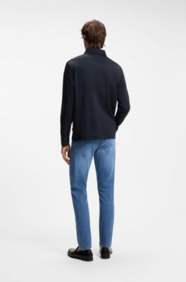 Long-sleeve cotton polo shirt with Double B monogram, Dark Blue