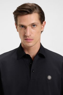 Long-sleeve cotton polo shirt with Double B monogram, Dark Blue