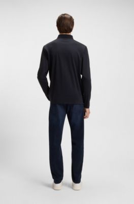 Long-sleeve cotton polo shirt with Double B monogram, Dark Blue