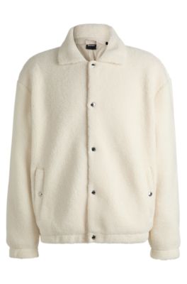 Hugo Boss Regular-fit Jacket In Teddy Fabric In White