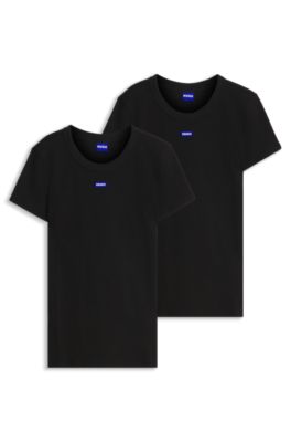 Slim-fit T-shirt in ribbed stretch cotton with logo, Black