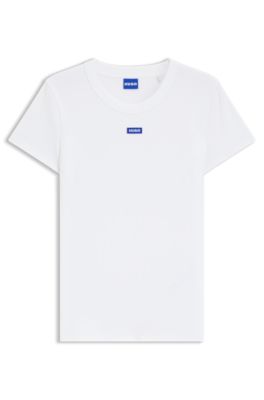 Camiseta slim fit de canal&eacute; de algod&oacute;n el&aacute;stico con logo, Blanco