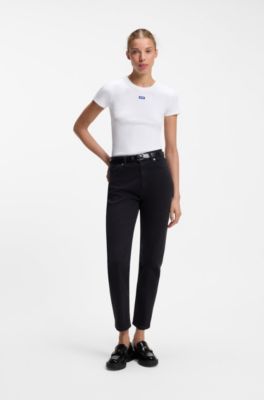 Camiseta slim fit de canal&eacute; de algod&oacute;n el&aacute;stico con logo, Blanco