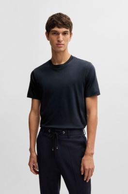 Slim-fit T-shirt in mercerized cotton, Dark Blue