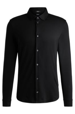 Tシャツ・カットソー BOSS Men T-shirt Black 50523931 001 BOSS - Slim-fit T-shirt in mercerized cotton - Black