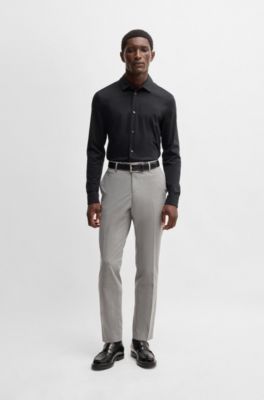 Camisa de manga larga slim fit en algod&oacute;n mercerizado, Negro