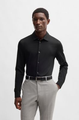 BOSS - Slim-fit long-sleeved shirt in mercerized cotton - Black