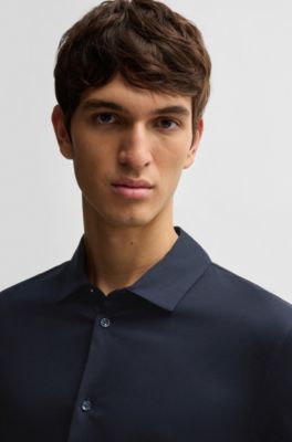 Camisa de manga larga slim fit en algod&oacute;n mercerizado, Azul oscuro