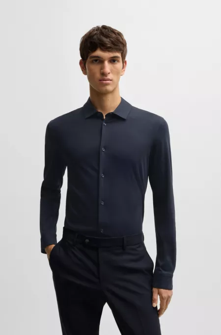 Slim-fit long-sleeved shirt in mercerized cotton