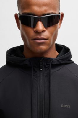 Sudadera con capucha y cremallera de el&aacute;stico activo con detalle de logo, Negro