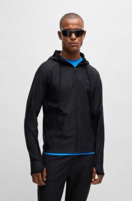 Sweat &agrave; capuche zipp&eacute; en tissu Active Stretch avec logo, Noir