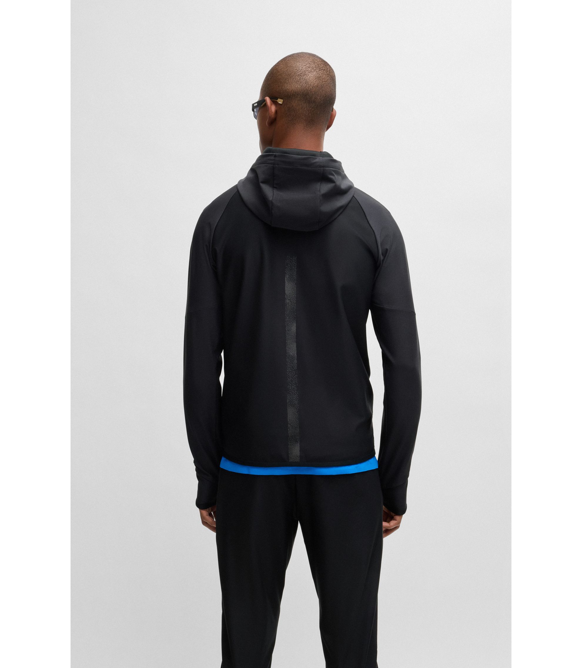 BOSS - Active-stretch zip-up hoodie with logo detail - Black