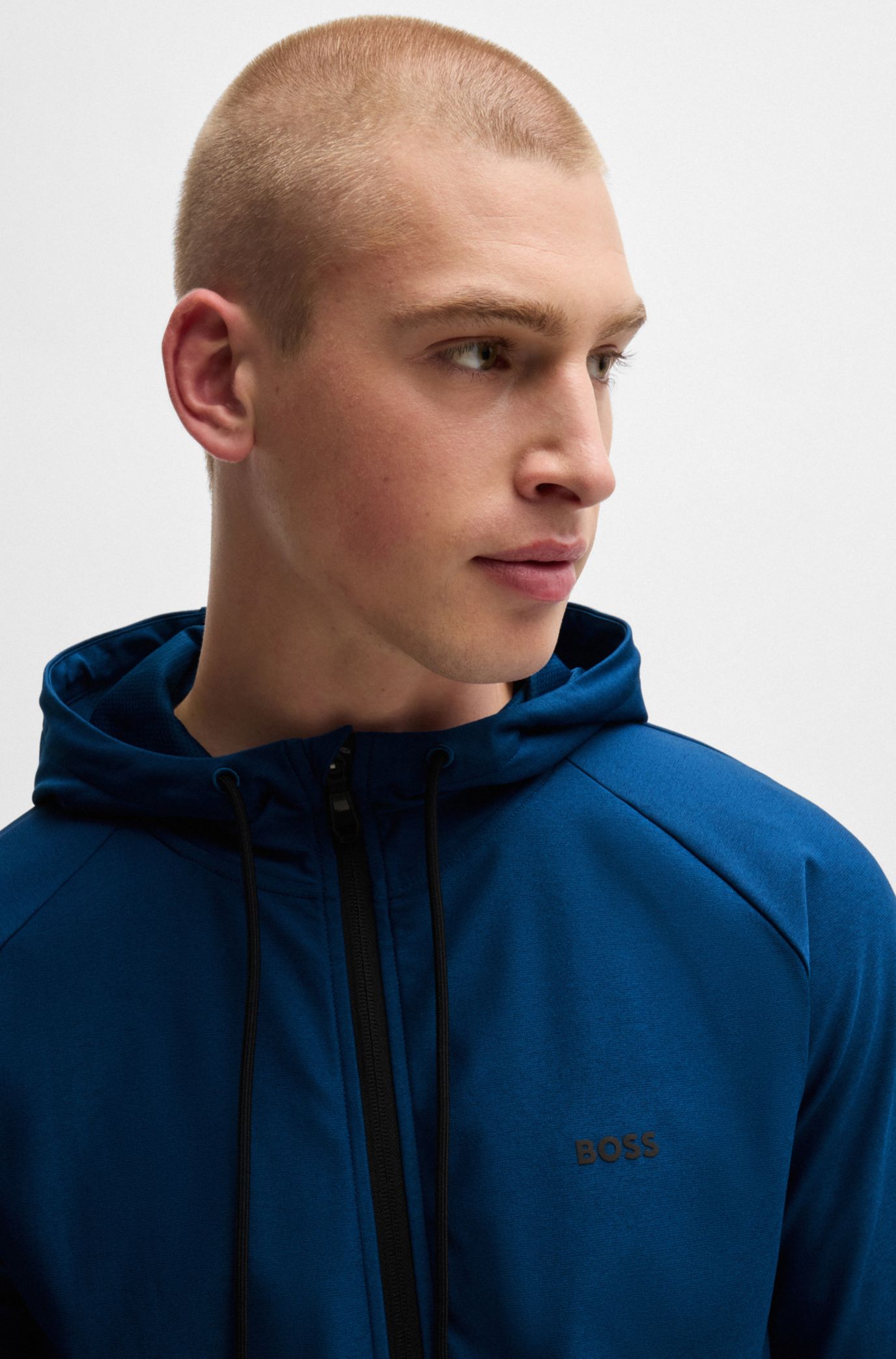 BOSS - Active-stretch zip-up hoodie with logo detail - Light Blue