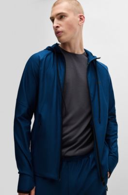 Active-stretch zip-up hoodie with logo detail, Light Blue