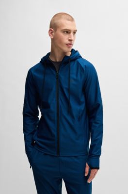 Active-stretch zip-up hoodie with logo detail, Light Blue